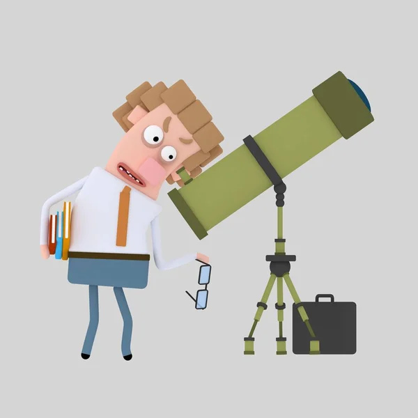 Астроном Смотрит Телескоп Иллюстрация — стоковое фото
