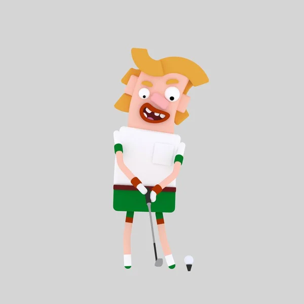Blonde man playing golf. 3d illustration