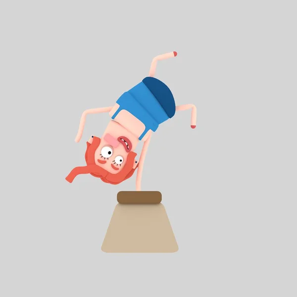 Girl jumping pommel horse. 3d illustration