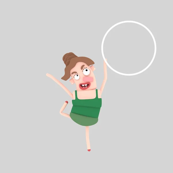 Gymnastic girl holding hoop. 3d illustration