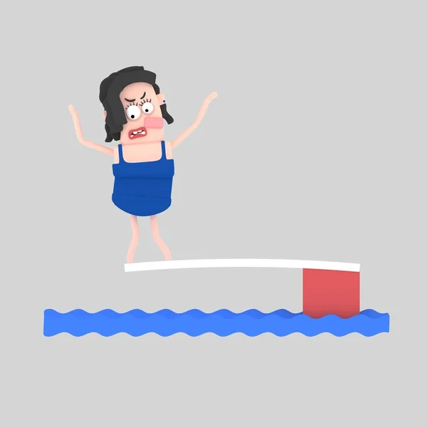 Woman on trampoline. 3d illustration