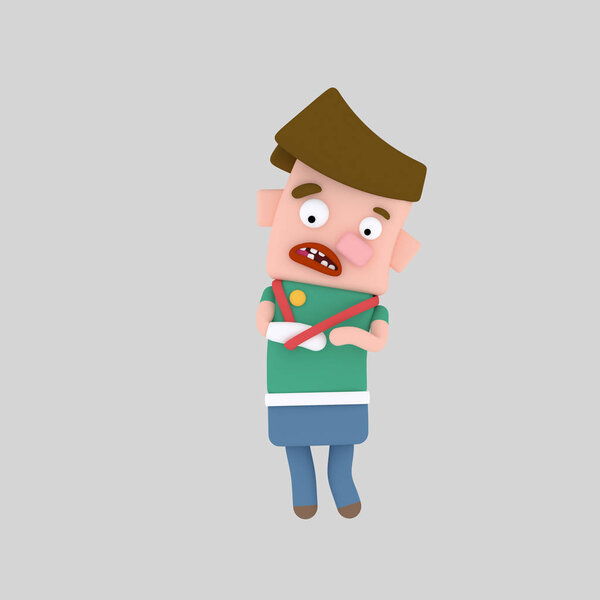 Boy with a broken arm. 3d illustration