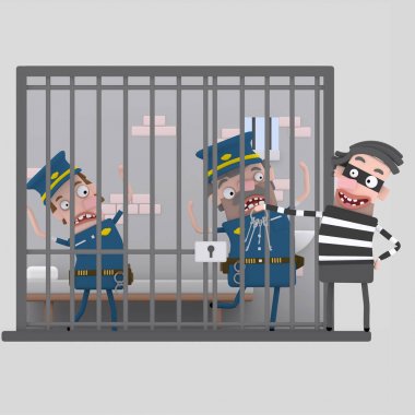 Hırsız tutuklandı polis alay. 3D çizim