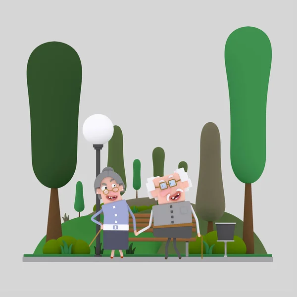 Vieux Couple Marchant Dans Parc Illustration — Photo