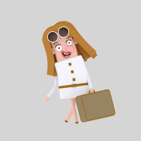 スーツケースを持つ少女 イラストレーション — ストック写真