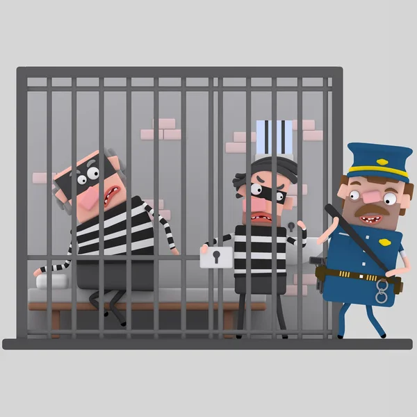 Hırsızlar Hapiste Tutuklandı Çizim — Stok fotoğraf