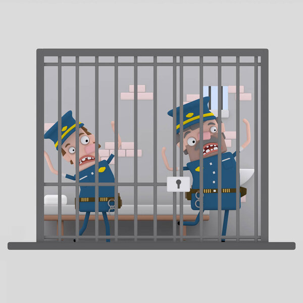 Policemen in prison. 3d illustration