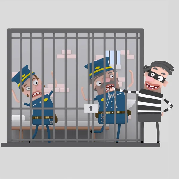 Ladrão Gozar Com Polícias Presos Ilustração — Fotografia de Stock