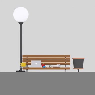 Tezgah. Çalışma yerleştirin. 3D çizim.