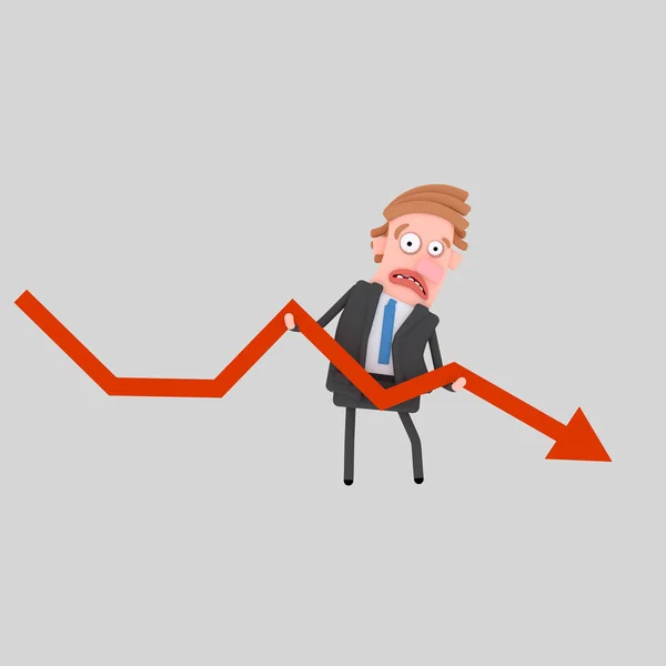Worried businessman holding failure graph. 3d illustration.
