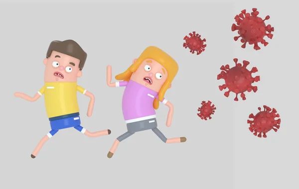 Scared Children Runs Because Come Some Very Contagious Viruses Covid — Stock Photo, Image