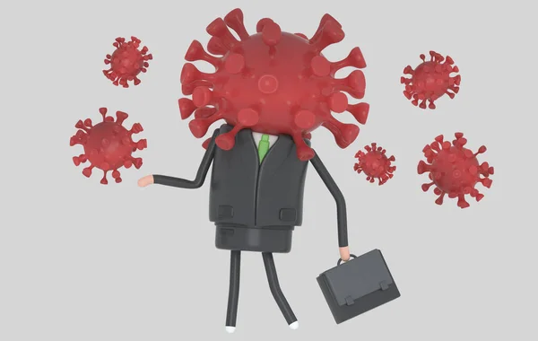 Hombre Negocios Infectado Por Virus Con Maletín Covid19 Aislado Ilustración —  Fotos de Stock