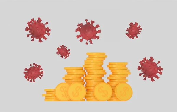 Virus Ist Ein Wirtschaftliches Und Globales Problem Geld Münzen Covid19 — Stockfoto