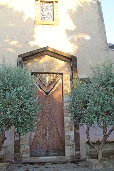 Una puerta de madera con un hermoso patrón — Foto de Stock