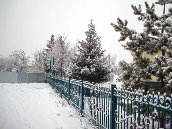 Vista de la cerca cubierta de nieve — Foto de Stock