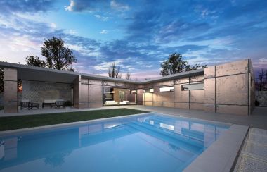 Lüks modern L şekli ile büyük bir ev ve yüzme poolluxury modern malzemelerden cupre ev ilginç cephe ve lüks. Teşekkür onun chape L bir gevşeme bölgesi Yüzme Havuzu ile oluşturur. Büyük teras oturma için. Lüks lif için bu evim