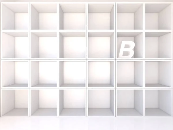 Estantes blancos vacíos con B — Foto de Stock