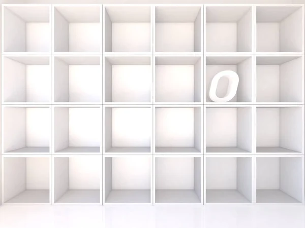 Empty white shelves with O — Stock fotografie