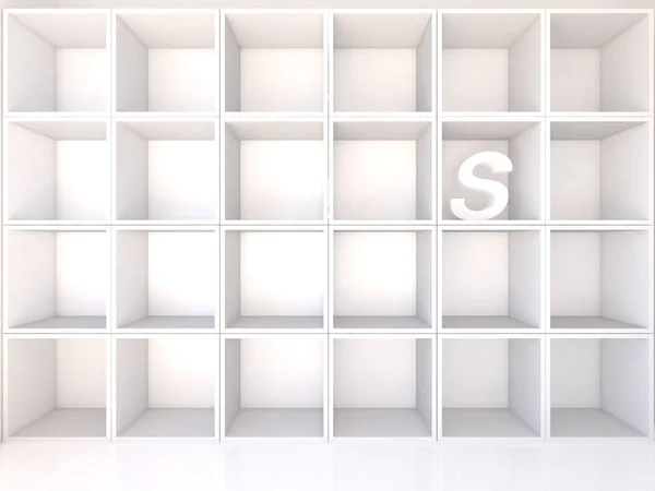 Empty white shelves with S — Stock fotografie