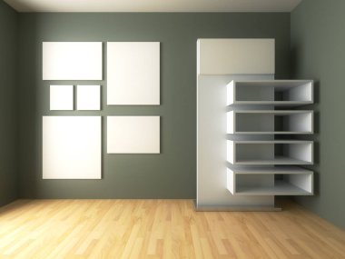 Boş oda raf tasarım mock-up posterleri