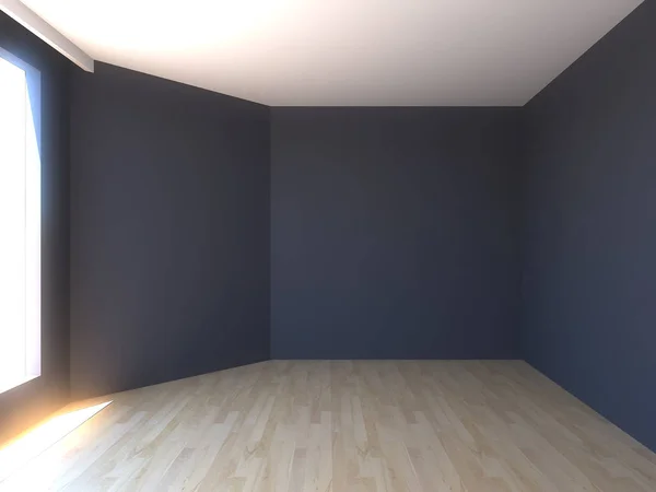 Otthon belső renderelés a üres szobában színes fal és díszített — Stock Fotó