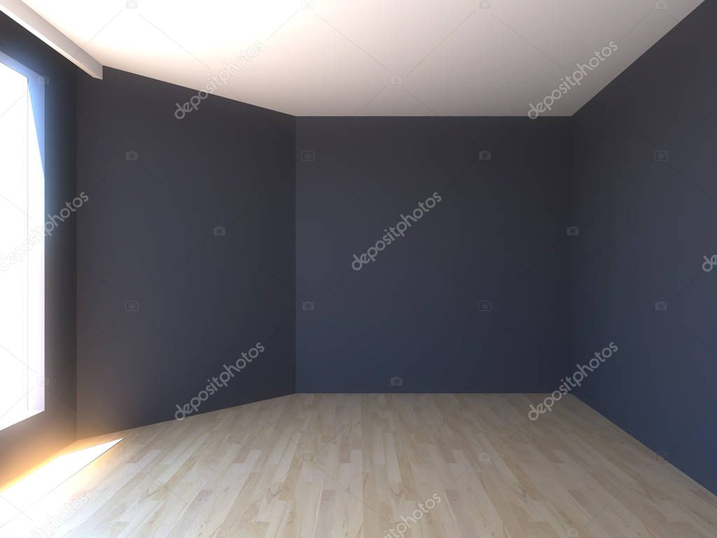 Home interior rendering with empty room color wall and decorated