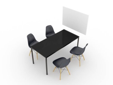 Masa ve sandalye boş beyaz bir çerçeve ile