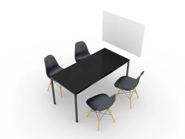 Table and chair with blank white frame — Stock Photo, Image