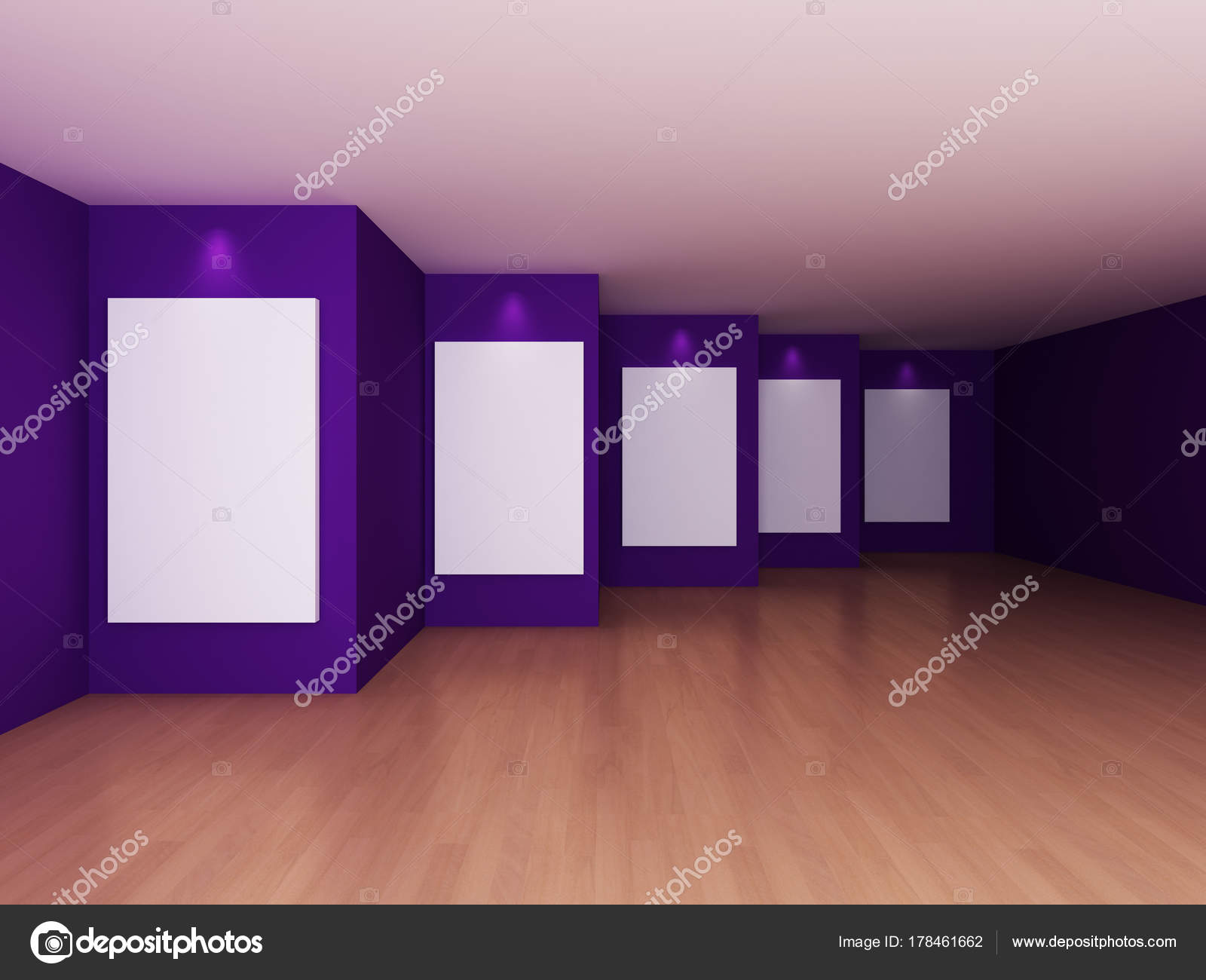 Leeren Raum Innenraum mit weißen Leinwand auf violette Farbe Wand ... Leeren Raum Innenraum mit weißen Leinwand auf violette Farbe Wand ...