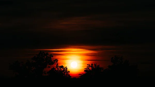 주황색 하늘 및 태양에 대 한 꽤가 나에서 아프리카 일몰의 — 스톡 사진