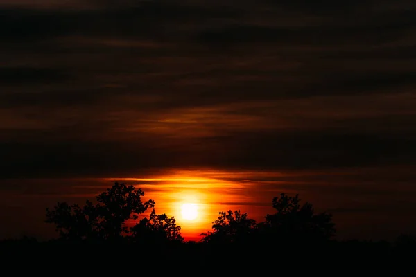 Vista panorâmica do pôr-do-sol africano no céu laranja e sol bastante tou — Fotografia de Stock