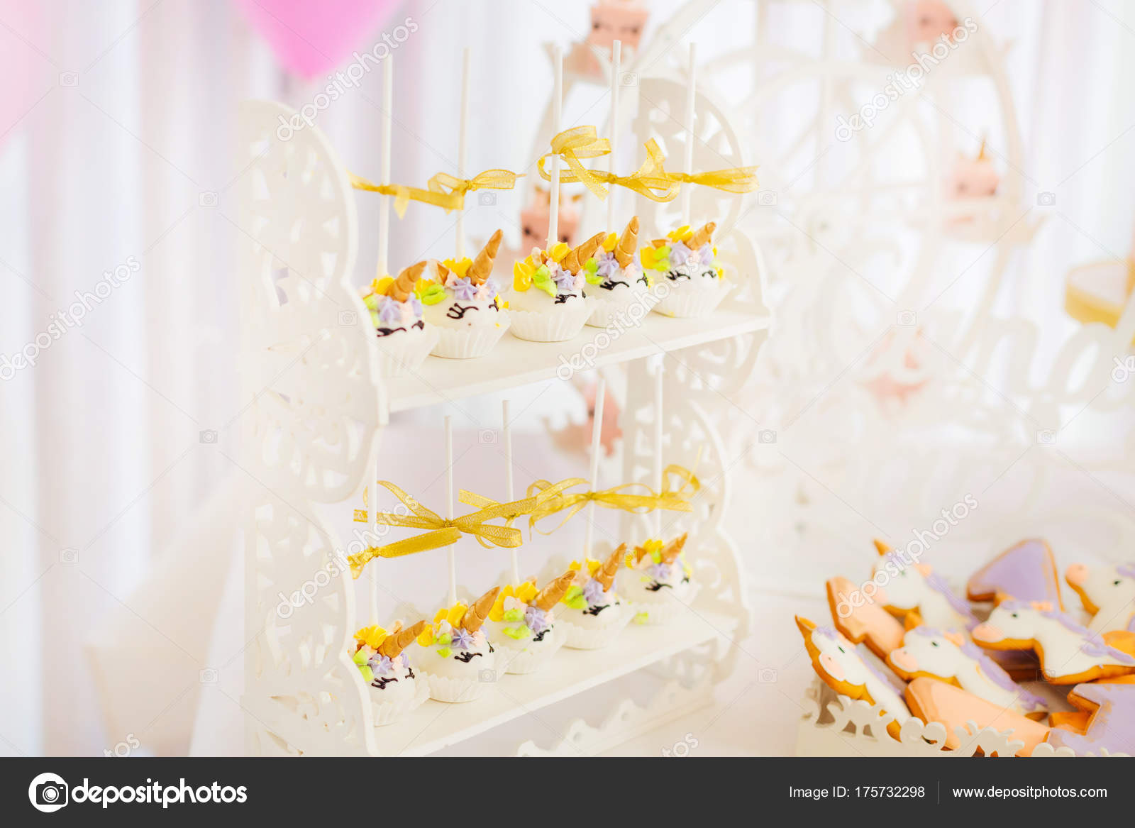 Any Cakes In The Form Of Unicorns Are Decorated With A Yellow Ri