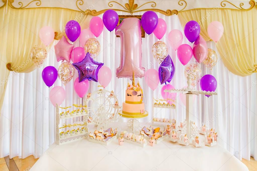 candy bar which is located in the bright room and decorated with