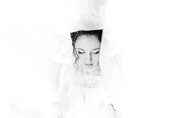 Красивое лицо невесты, у которой красивая прическа — стоковое фото