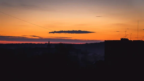 Dark Silhouettes Buildings Background Morning Sky — Stock Photo, Image