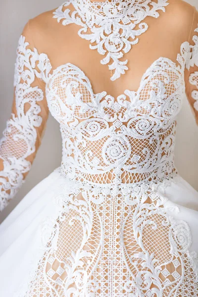 Närbild Vacker Brudklänning Med Spets — Stockfoto