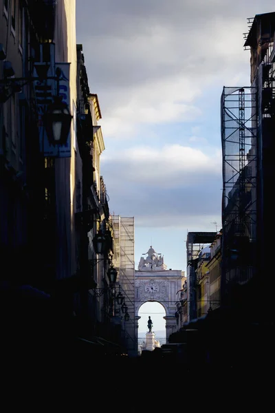 Lisboa Portugal Enero 2018 Calle Estrecha Que Conduce Arco Rua — Foto de Stock