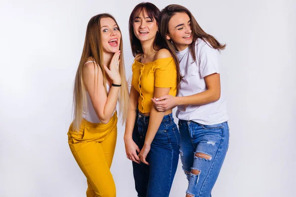 Girl with long hair have fun and posing on a white background. s — 스톡 사진