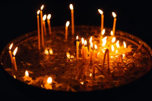 Candles Burn Candlestick Church Close — Stock Photo, Image