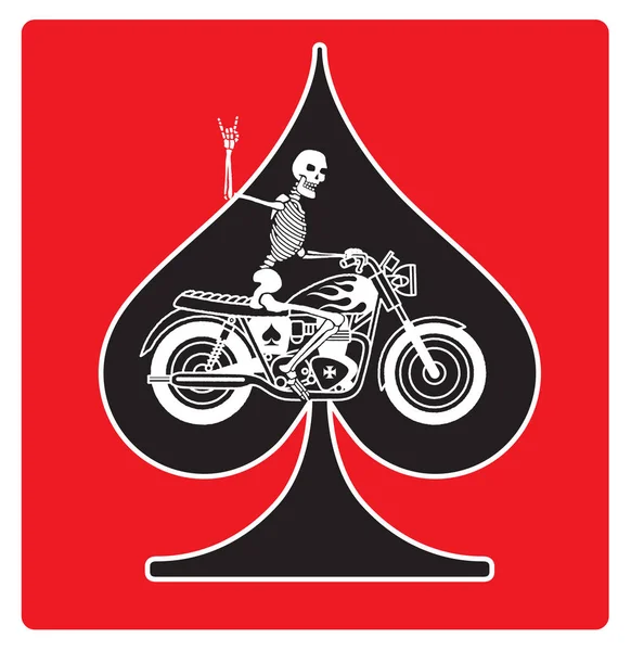 Ace of Spades met skelet Biker vector design — Stockvector