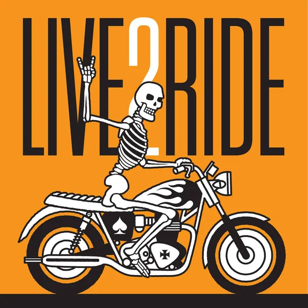 Live 2 Passeio Esqueleto Motociclista design vetorial — Vetor de Stock