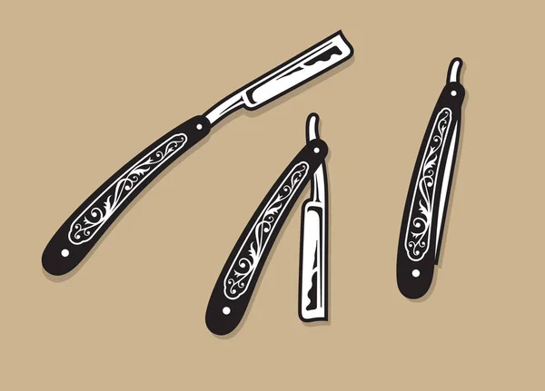 Ornate Vintage Straight Razors. — Stock Vector