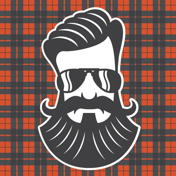 Cabeza de Hipster sobre fondo a cuadros — Vector de stock