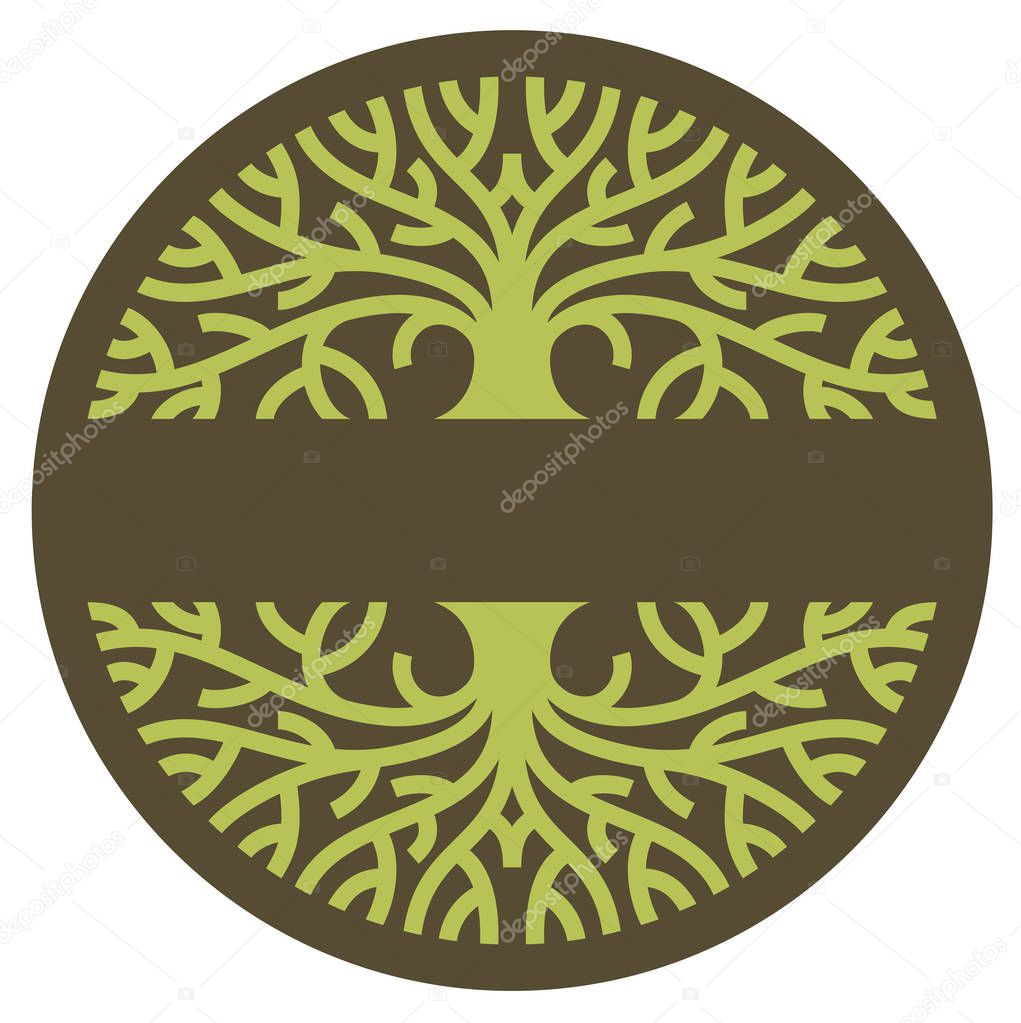 Stylized graphic illustration of mature tree with spreading branches.