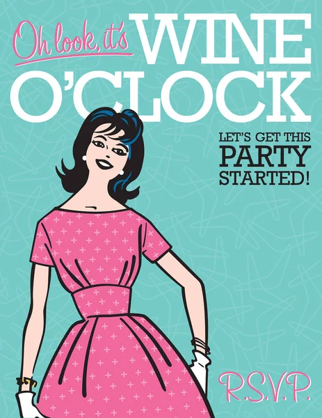 Wine OClock Retro Party Invitation — Stock Vector