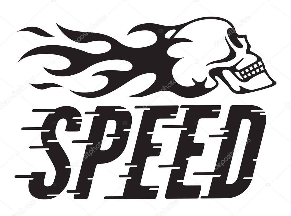 Vector illustration of vintage hot rod, motorcycle, car graphic with custom speed line typography.