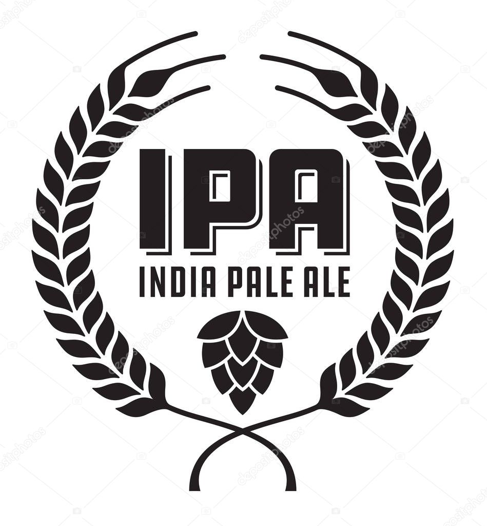 Craft beer vector design features wheat or barley wreath and hops.