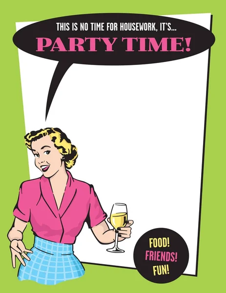 Party Time Retro Housewife Party Invitation — Stock Vector