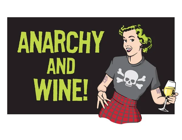 Anarquia e vinho Punk Rock Housewife Vector Design — Vetor de Stock