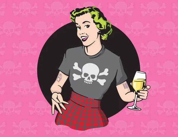 Estilo retrô Punk Rock Housewife Vector Design — Vetor de Stock